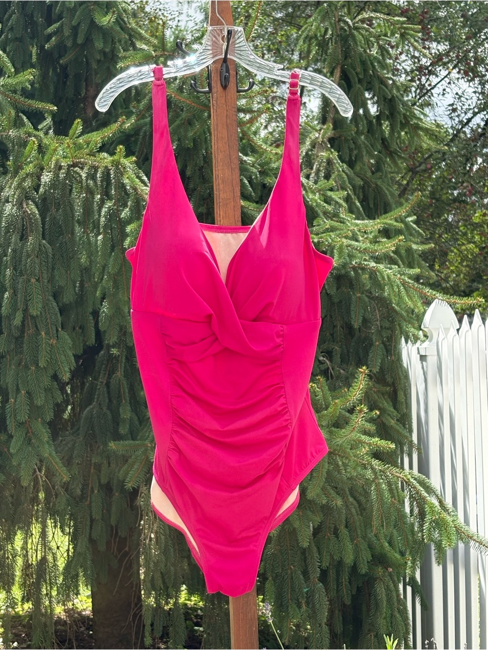 Hot Pink One-Piece Swimsuit with Ruched Front